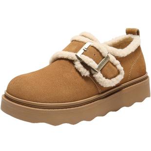 百丽毛毛勃肯乐福鞋女冬季新款厚底雪地靴加绒保暖棉鞋E5N1DDM5预