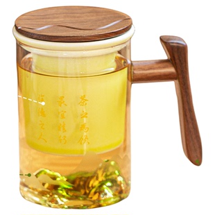 国家图书馆绿水青山玻璃茶杯热温变色饮茶具茶水分离送长辈礼物品