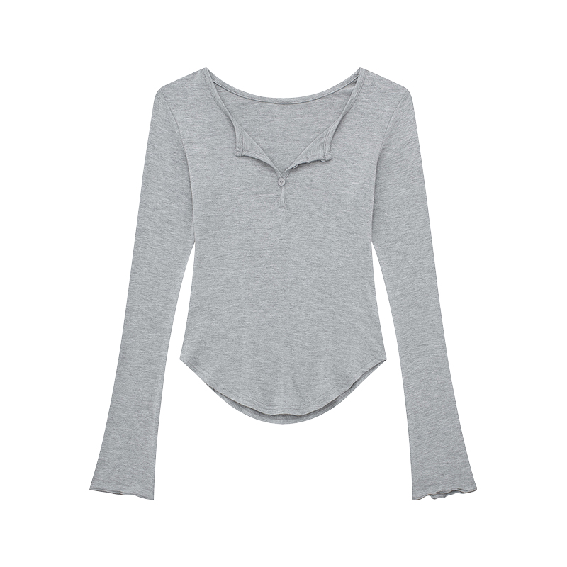 alex stevens辣妹修身半开领T恤女秋季显瘦设计感内搭打底衫上衣