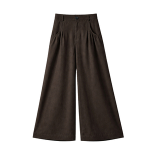 LIMONN慵懒风深褐色收褶口袋阔腿休闲裤宽松显瘦阔腿长裤2026春