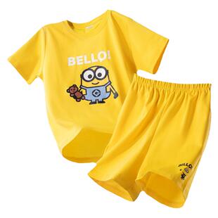 环球影业小黄人2024夏季新款BELLO儿童套装透气亲肤宽松T恤短裤