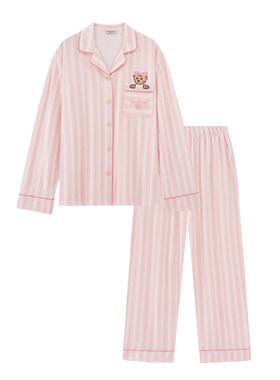 小熊复古风条纹家居服套装