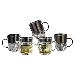 玻璃水杯带把手杯子家用喝水待客茶杯套装6只耐高温小容量啤酒杯