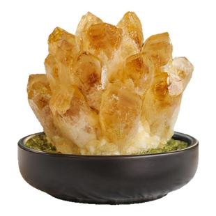 天然黄水晶黄晶簇橄榄石客厅办公室桌面装饰品原石礼物黄晶花摆件