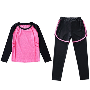 新款女童羽毛球服速干衣套装 儿童瑜伽健身服春秋长袖舞蹈跑步