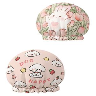 浴帽防水洗澡帽女新款防湿头发套厨房防油烟干发帽沐浴帽做饭双层