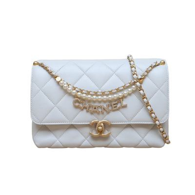 【自营】中古99新Chanel/香奈儿斜挎包24A口盖包/白色皮革S芯片