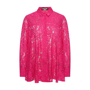 GEGINA吉吉娜女装蕾丝镂空衬衫桃红色轻薄高级感开衫女商场同款
