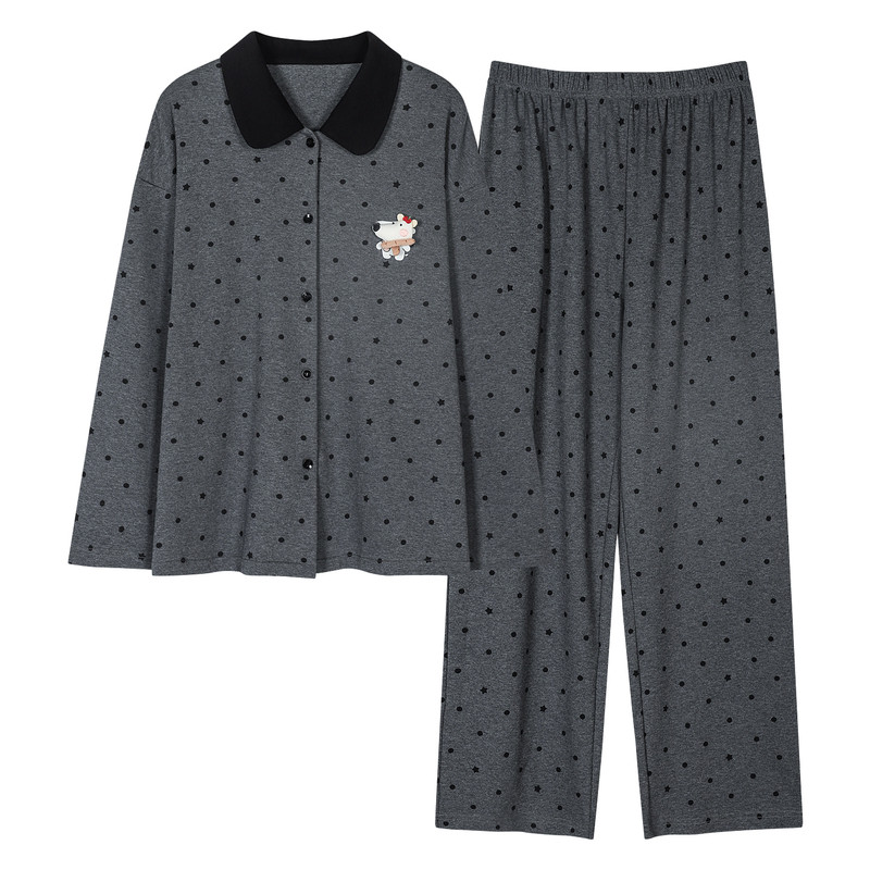 思馨坊带胸垫睡衣女纯棉家居服秋