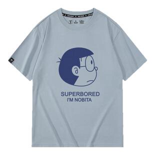 哆啦A梦小叮当野比大雄静香胖虎简约卡通纯棉短袖T恤衫情侣上衣服