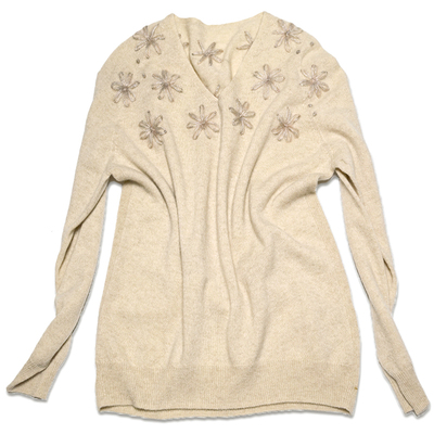 蓝佐春季新款V领羊毛衫手工刺绣