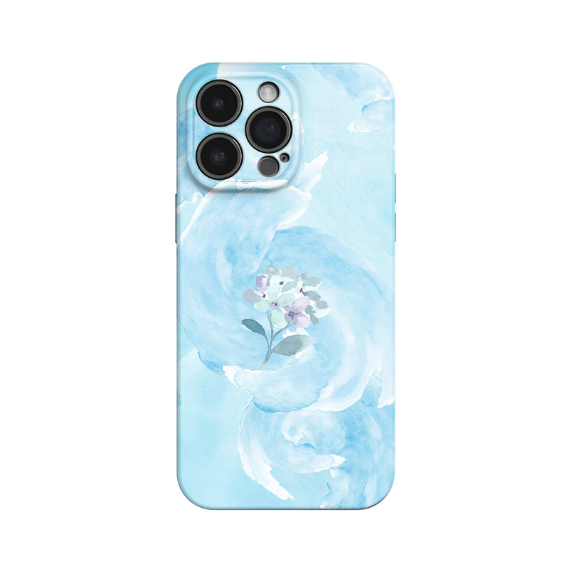 淡蓝色的花~适合夏天清新水彩适用iPhone16/15promax手机壳新华为pura70苹果13小米14小众畅享70iqooneo10软