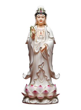 黼山堂陶瓷立莲观音佛像供奉摆件