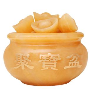 灵机麦玲玲黄玉石聚宝盆摆件家用客厅玄关财位办公室摆件摆设