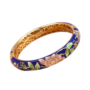 北京铜胎景泰蓝手镯女纯手工掐丝珐琅圆复古宫廷镂空镀金礼物牡丹