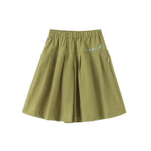 papa爬爬夏季儿童七分裤廓形女童纯棉肌理感裤子刺绣图案