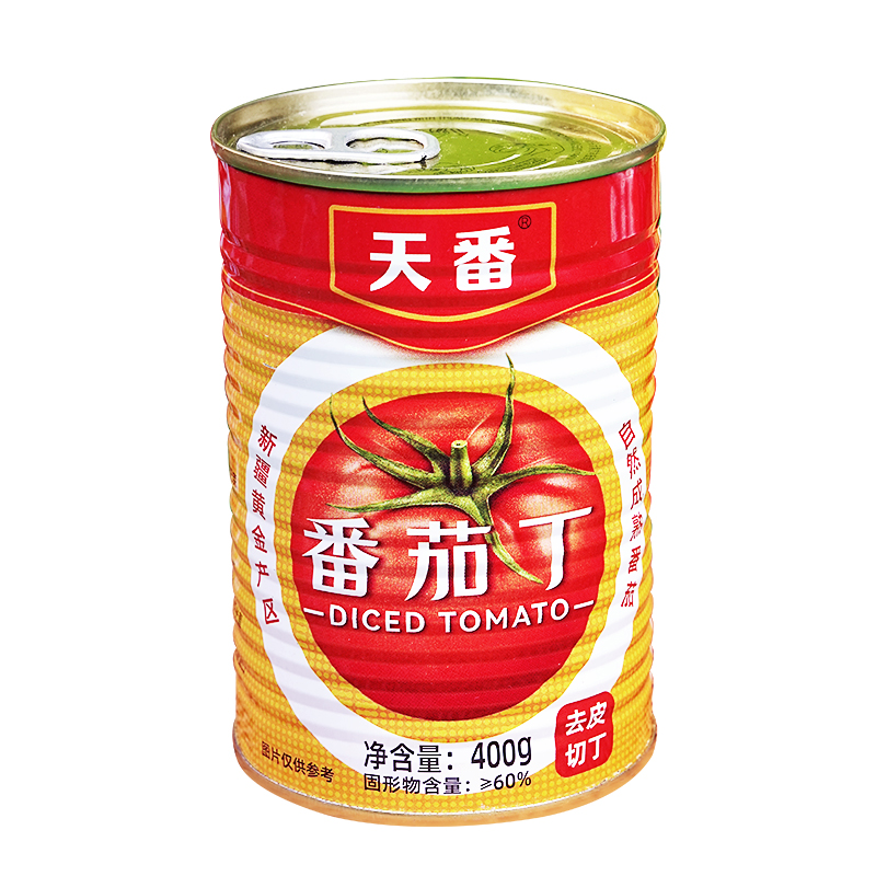 【24年8月新品】新疆天番番茄丁罐头新鲜即食0添加0脂肪400g/罐