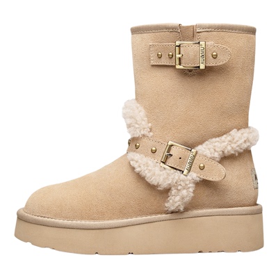 AUMU时尚皮带扣厚底中筒雪地靴