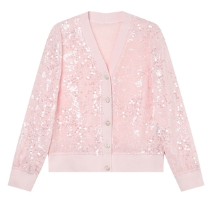 白鹿语小香名媛风短外套春秋款重工亮片外搭开衫V领百搭上衣女