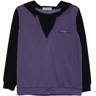 艾依琪格大码胖mm巨遮肚上衣韩版连帽假两件长袖2025年胖妹妹新款