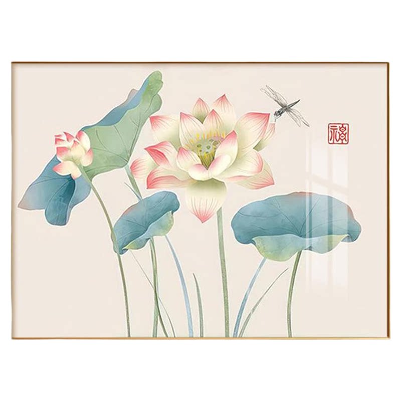 新中式荷花餐厅装饰画