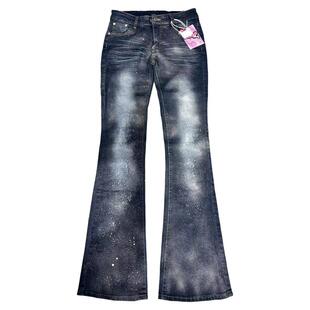 【AGD】RubyDoll复古做旧银色喷漆紧身牛仔裤女百搭显瘦弹力马蹄