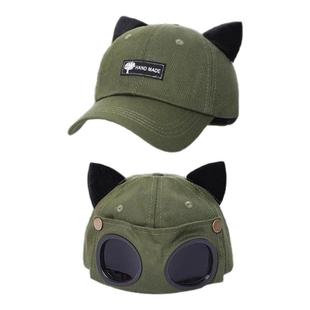 可爱猫耳朵飞行员帽子眼镜棒球帽女墨镜鸭舌帽男士大头围潮牌韩版