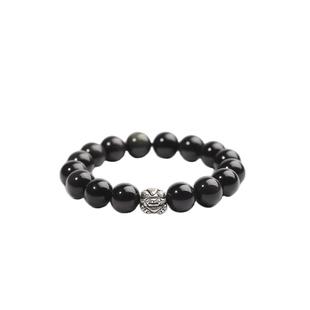 黑曜石貔貅手链银曜石手串男士黑水晶金曜石彩眼简约大方藏银配饰