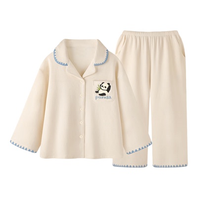 『茶歇熊猫』卡通情侣男士睡衣女款春秋冬新款纯棉长袖家居服套装