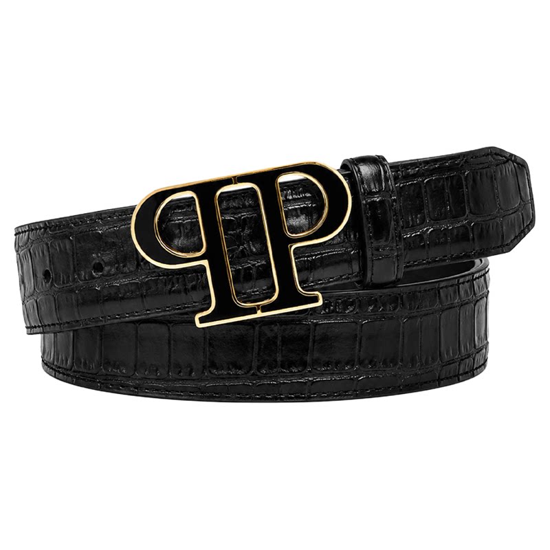 PHILIPP PLEIN 男士新款鳄鱼纹压花PP腰带休闲商务宽版腰带配饰