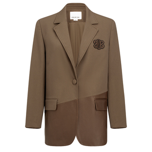 EVAOUXIU时髦高智风拼接设计通勤廓形西装外套2025秋季休闲西服女