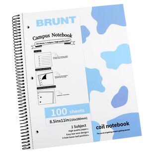 BRUNT笔记本子A4美式三孔线圈本16K大学生用横线高颜值薄脆彩面奶牛纹带细闪分栏易撕大B5加厚办公单行记事本