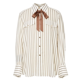 艾诺丝雅诗新品百搭时尚莱赛尔拼色条纹衬衫30215116