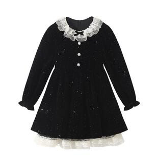 植木 儿童连衣裙2025秋冬新款中大童网纱花边连衣裙女童裙子童装