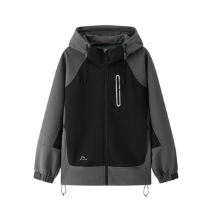 森马时尚拼接夹克外套2025冬新款连帽上衣男款撞色加绒宽松户外潮