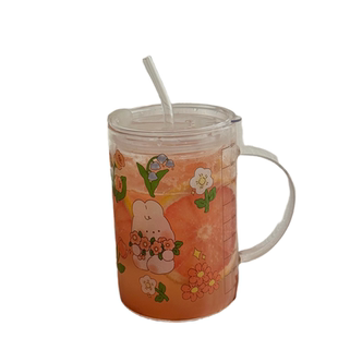 韩风ins高颜值少女心1000ml大容量耐高温玻璃杯带盖吸管杯办公室