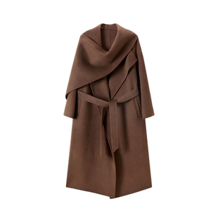 MinutePlus 长款毛呢外套女羊毛大衣冬装高定款荡领加长MP58WC05