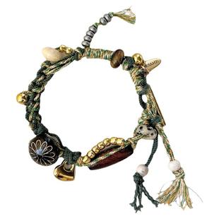 「新年礼物」春日花花绿色爱心手绳藏式编织民族风复古手工手链