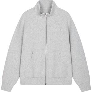 速写男装早春新款男士卫衣纯色立领开襟拉链卫衣外套休闲通勤舒适