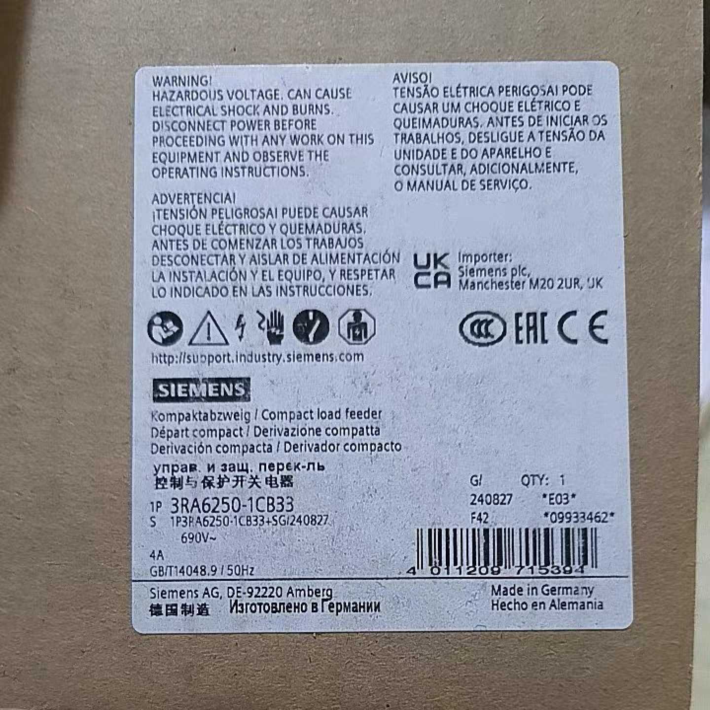 3RA6250-1CB33西门子控制与保护开关电器正