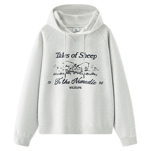 [商场同款]森马哈萨克布绣款卫衣女连帽插肩袖2025秋新款宽松衣服