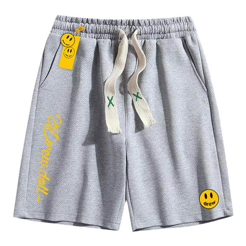 drew联名2025夏美式休闲男女运动短裤笑脸潮牌纯色情侣百搭五分裤