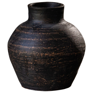 掬涵复古新中式陶罐侘寂风家居摆件高级感客厅插花装饰品黑色花瓶
