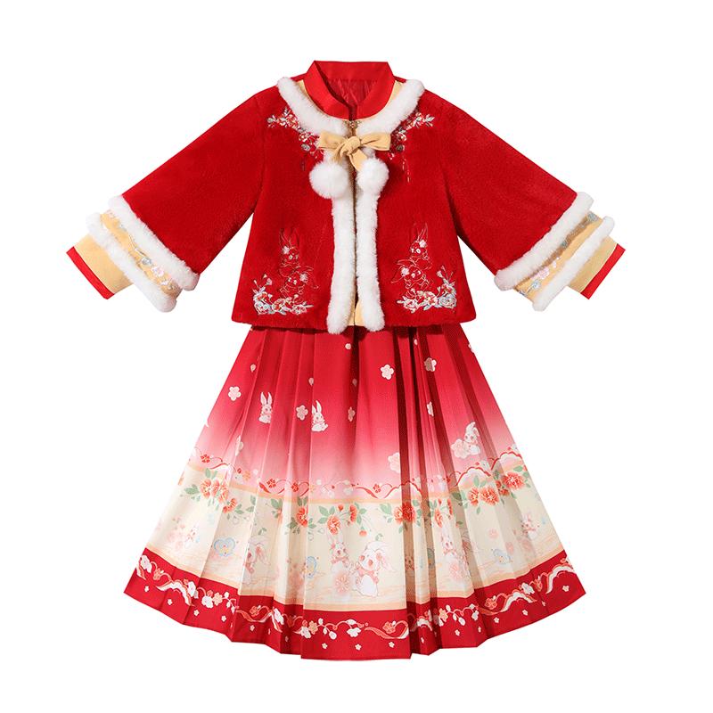 加绒冬季女童马面裙拜年服