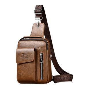 新款潮牌胸包男士单肩包真皮质感多功能斜挎包挂包时尚休闲小背包