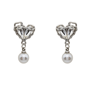 ins韩系镂空水晶爱心珍珠蚊香盘耳夹女无耳洞耳环925银针耳钉耳饰