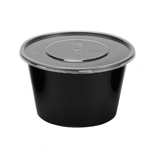 圆形1000一次性餐盒塑料打包盒快餐盒碗汤碗带盖黑色外卖商用饭盒