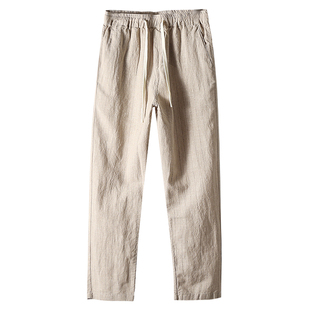 条纹亚麻裤男九分夏季薄款宽松日式复古棉麻裤子外贸出口休闲男裤