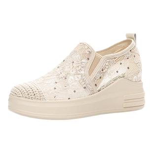 内增高女鞋夏季新款网面透气厚底休闲鞋搭配裙子的渔夫鞋子乐福鞋