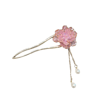 新中式优雅牡丹发簪女后脑勺U型簪子盘发神器高级感古风发钗发饰